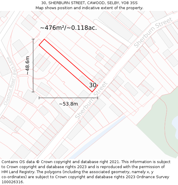 30, SHERBURN STREET, CAWOOD, SELBY, YO8 3SS: Plot and title map