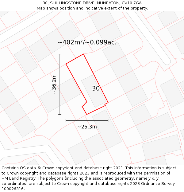 30, SHILLINGSTONE DRIVE, NUNEATON, CV10 7GA: Plot and title map