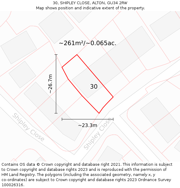 30, SHIPLEY CLOSE, ALTON, GU34 2RW: Plot and title map
