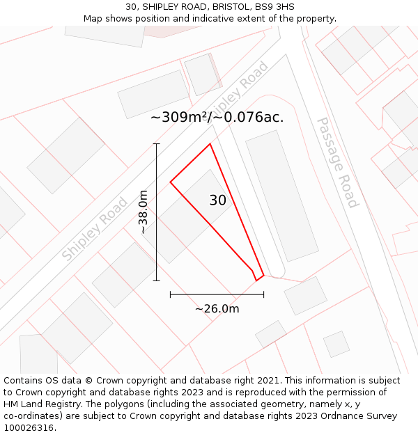 30, SHIPLEY ROAD, BRISTOL, BS9 3HS: Plot and title map