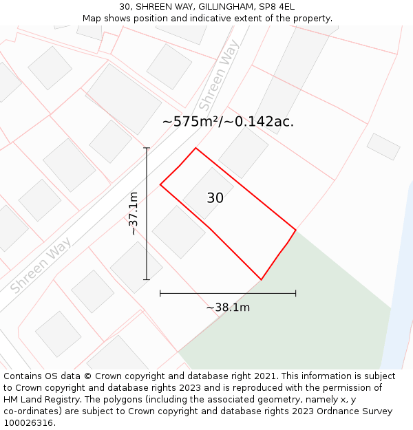30, SHREEN WAY, GILLINGHAM, SP8 4EL: Plot and title map