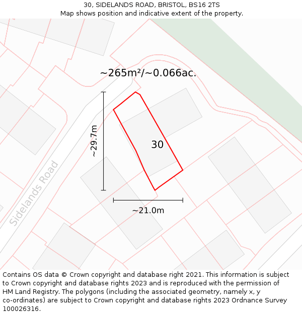 30, SIDELANDS ROAD, BRISTOL, BS16 2TS: Plot and title map