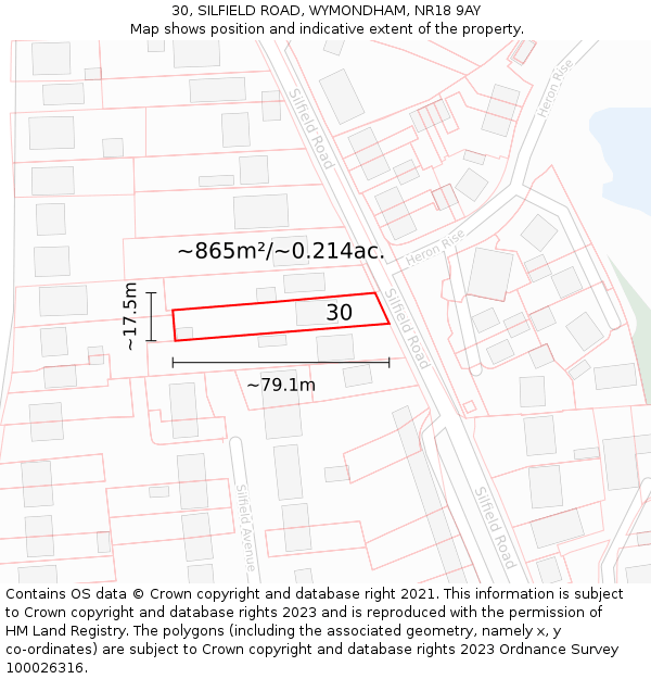 30, SILFIELD ROAD, WYMONDHAM, NR18 9AY: Plot and title map