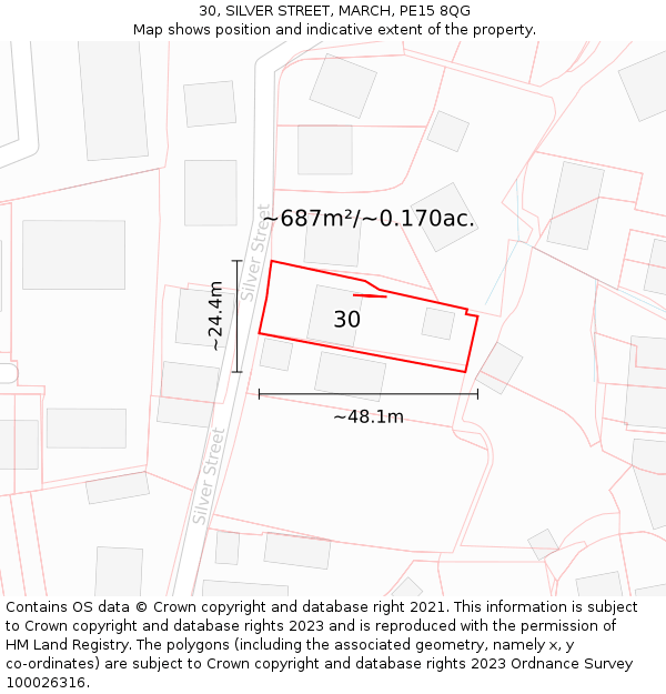 30, SILVER STREET, MARCH, PE15 8QG: Plot and title map