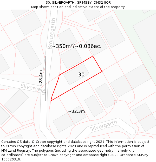 30, SILVERGARTH, GRIMSBY, DN32 8QR: Plot and title map
