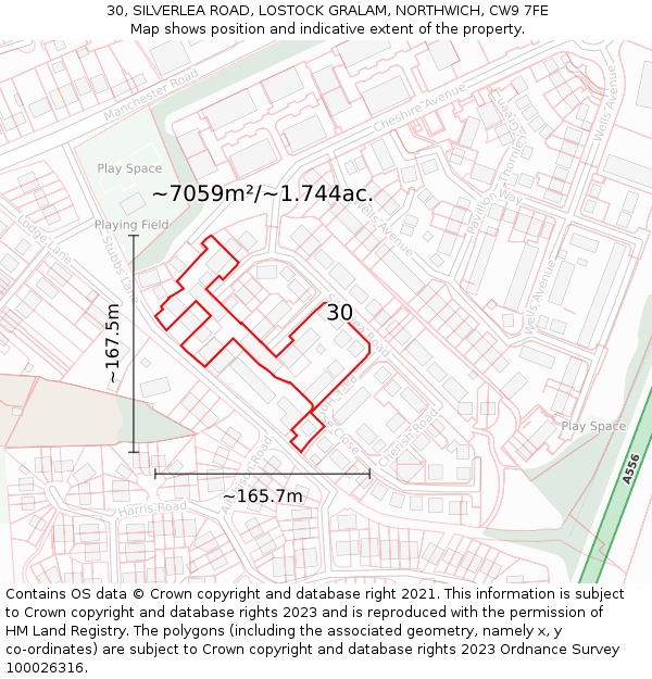30, SILVERLEA ROAD, LOSTOCK GRALAM, NORTHWICH, CW9 7FE: Plot and title map