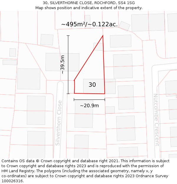 30, SILVERTHORNE CLOSE, ROCHFORD, SS4 1SG: Plot and title map