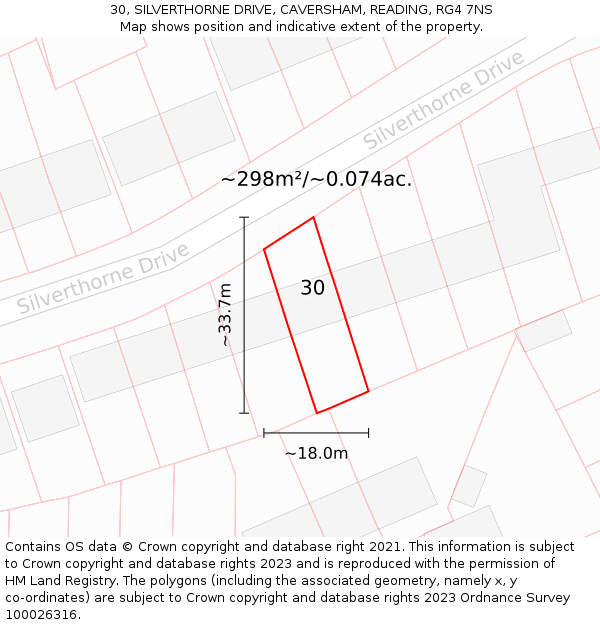 30, SILVERTHORNE DRIVE, CAVERSHAM, READING, RG4 7NS: Plot and title map