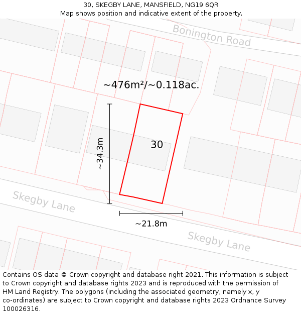 30, SKEGBY LANE, MANSFIELD, NG19 6QR: Plot and title map