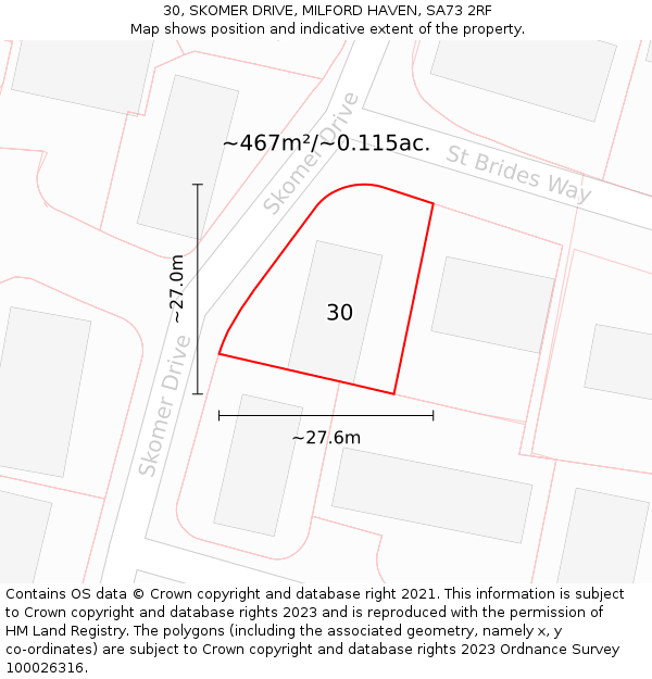 30, SKOMER DRIVE, MILFORD HAVEN, SA73 2RF: Plot and title map