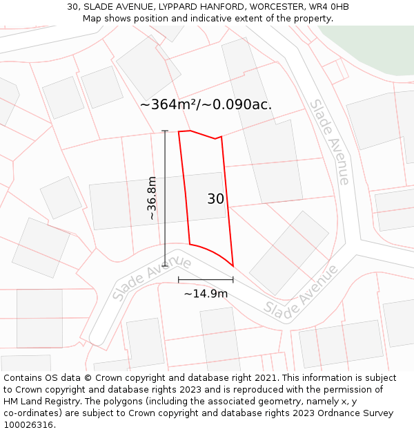 30, SLADE AVENUE, LYPPARD HANFORD, WORCESTER, WR4 0HB: Plot and title map