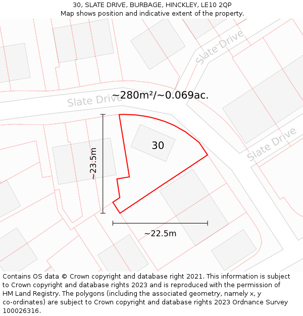 30, SLATE DRIVE, BURBAGE, HINCKLEY, LE10 2QP: Plot and title map