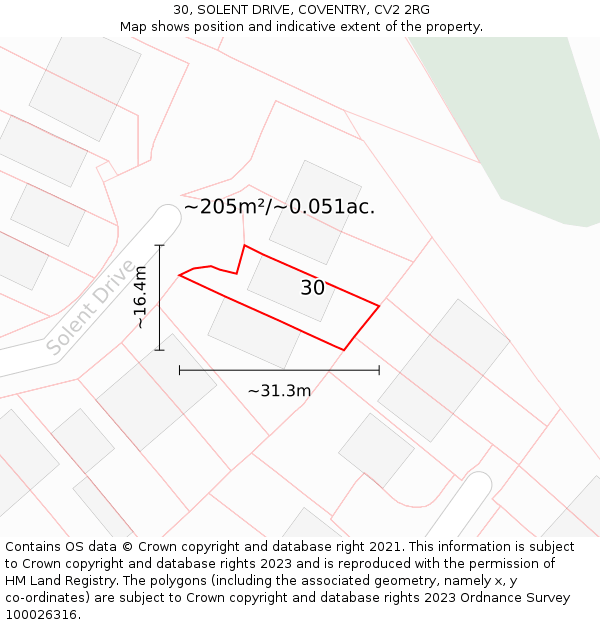 30, SOLENT DRIVE, COVENTRY, CV2 2RG: Plot and title map