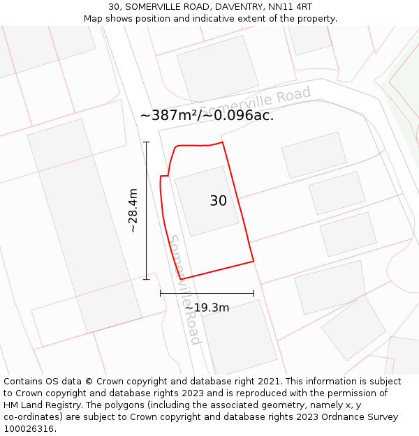30, SOMERVILLE ROAD, DAVENTRY, NN11 4RT: Plot and title map