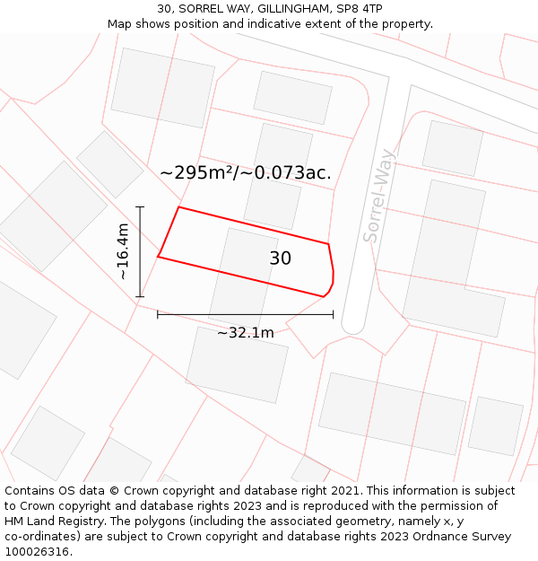30, SORREL WAY, GILLINGHAM, SP8 4TP: Plot and title map
