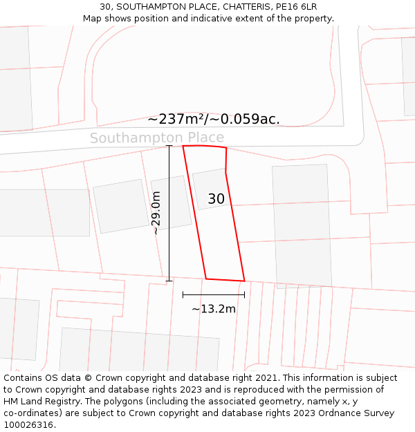 30, SOUTHAMPTON PLACE, CHATTERIS, PE16 6LR: Plot and title map