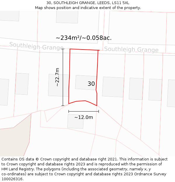 30, SOUTHLEIGH GRANGE, LEEDS, LS11 5XL: Plot and title map