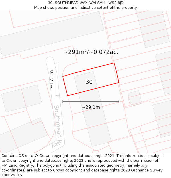 30, SOUTHMEAD WAY, WALSALL, WS2 8JD: Plot and title map