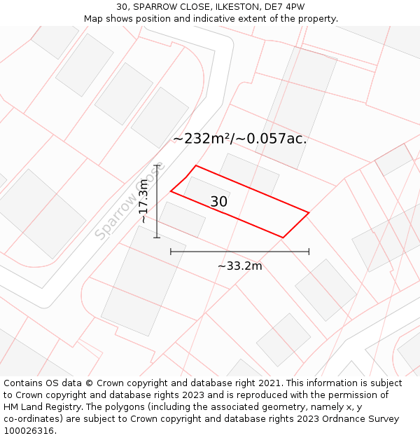 30, SPARROW CLOSE, ILKESTON, DE7 4PW: Plot and title map