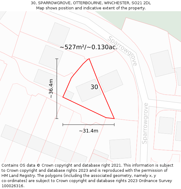30, SPARROWGROVE, OTTERBOURNE, WINCHESTER, SO21 2DL: Plot and title map