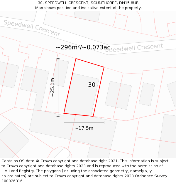 30, SPEEDWELL CRESCENT, SCUNTHORPE, DN15 8UR: Plot and title map