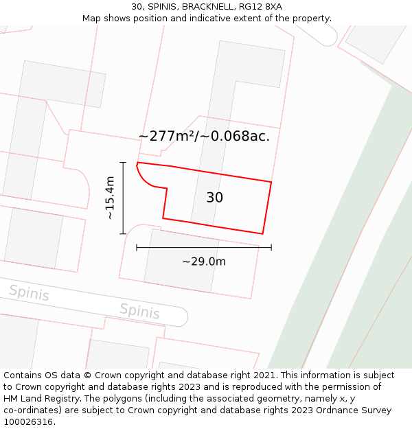 30, SPINIS, BRACKNELL, RG12 8XA: Plot and title map