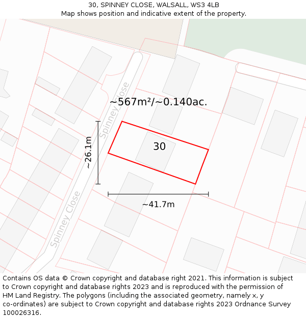 30, SPINNEY CLOSE, WALSALL, WS3 4LB: Plot and title map