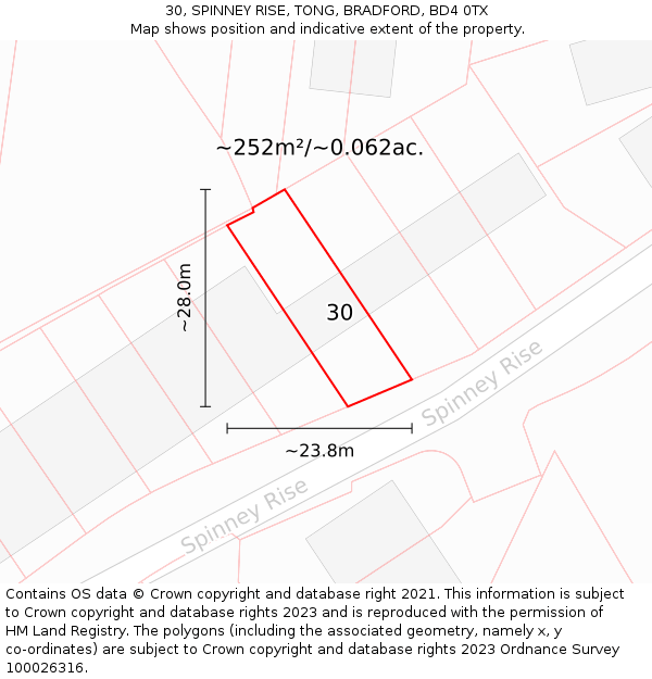 30, SPINNEY RISE, TONG, BRADFORD, BD4 0TX: Plot and title map