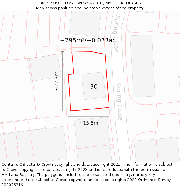 30, SPRING CLOSE, WIRKSWORTH, MATLOCK, DE4 4JA: Plot and title map
