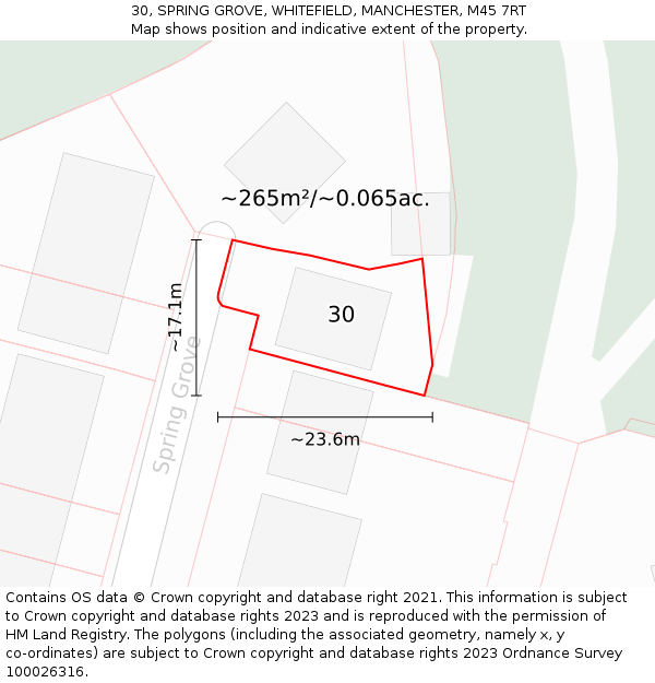30, SPRING GROVE, WHITEFIELD, MANCHESTER, M45 7RT: Plot and title map