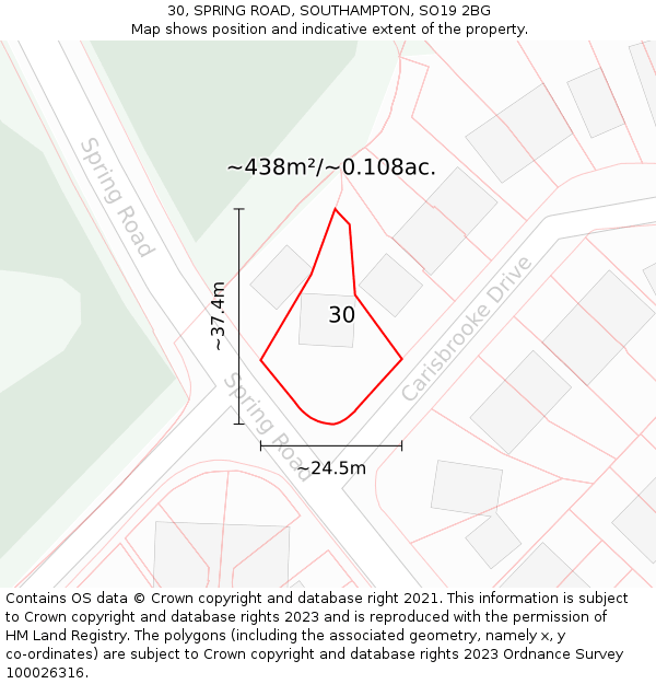 30, SPRING ROAD, SOUTHAMPTON, SO19 2BG: Plot and title map