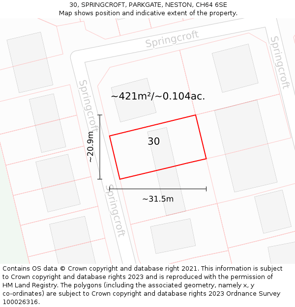 30, SPRINGCROFT, PARKGATE, NESTON, CH64 6SE: Plot and title map