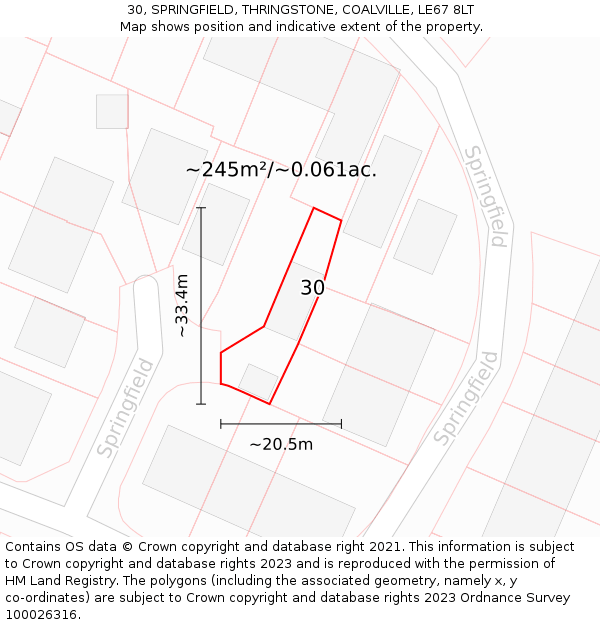 30, SPRINGFIELD, THRINGSTONE, COALVILLE, LE67 8LT: Plot and title map