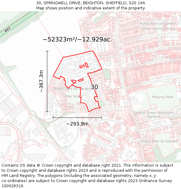 30, SPRINGWELL DRIVE, BEIGHTON, SHEFFIELD, S20 1XA: Plot and title map