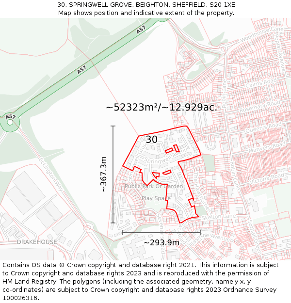 30, SPRINGWELL GROVE, BEIGHTON, SHEFFIELD, S20 1XE: Plot and title map