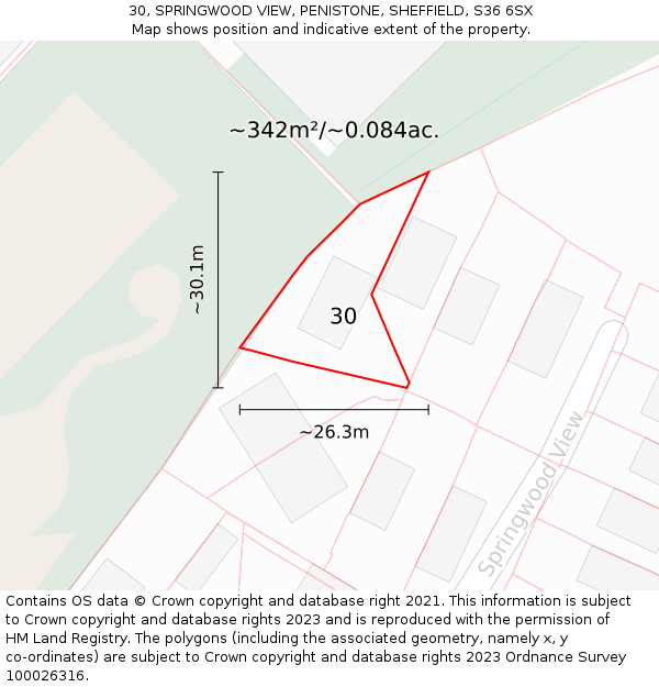 30, SPRINGWOOD VIEW, PENISTONE, SHEFFIELD, S36 6SX: Plot and title map