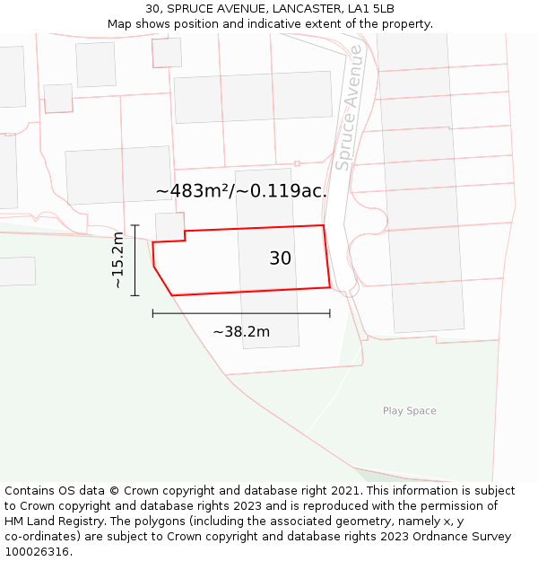 30, SPRUCE AVENUE, LANCASTER, LA1 5LB: Plot and title map
