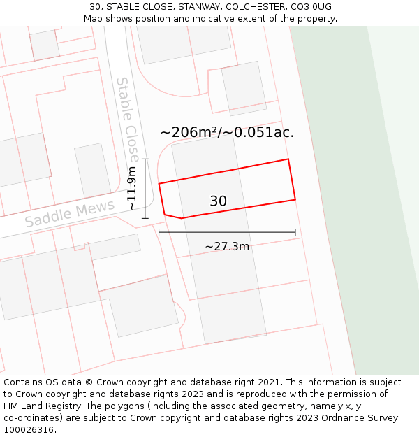30, STABLE CLOSE, STANWAY, COLCHESTER, CO3 0UG: Plot and title map