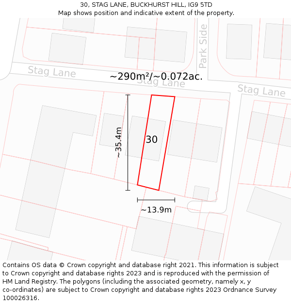 30, STAG LANE, BUCKHURST HILL, IG9 5TD: Plot and title map