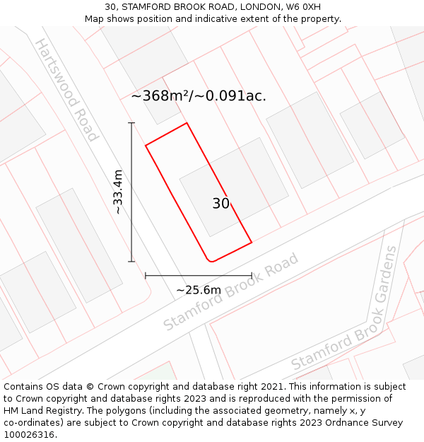 30, STAMFORD BROOK ROAD, LONDON, W6 0XH: Plot and title map