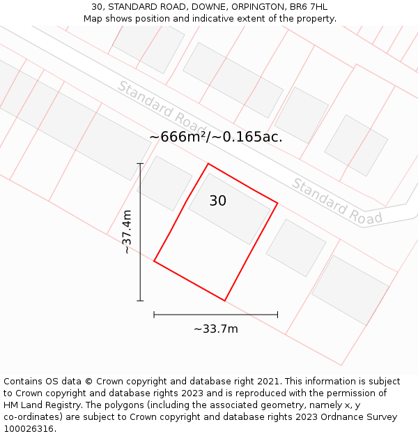 30, STANDARD ROAD, DOWNE, ORPINGTON, BR6 7HL: Plot and title map