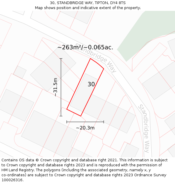 30, STANDBRIDGE WAY, TIPTON, DY4 8TS: Plot and title map