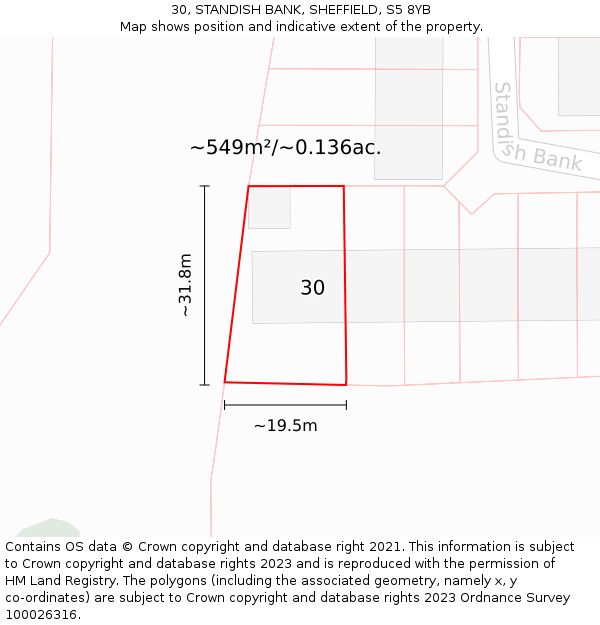 30, STANDISH BANK, SHEFFIELD, S5 8YB: Plot and title map