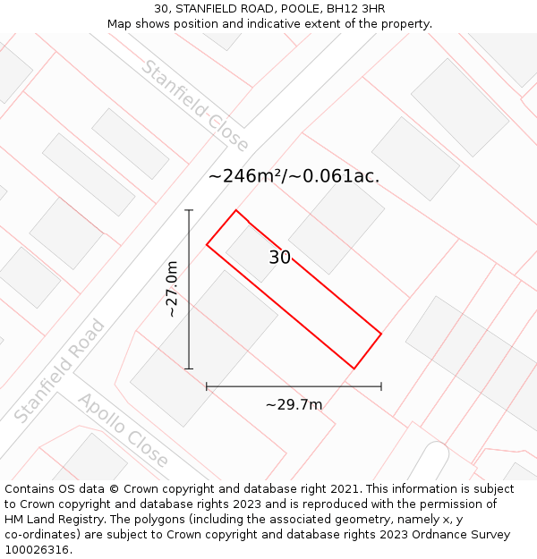 30, STANFIELD ROAD, POOLE, BH12 3HR: Plot and title map