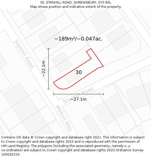 30, STANHILL ROAD, SHREWSBURY, SY3 6AL: Plot and title map