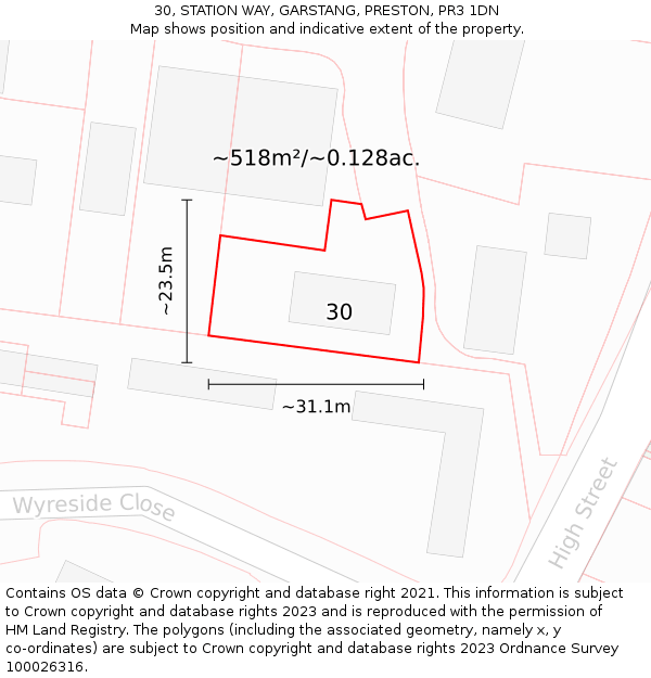 30, STATION WAY, GARSTANG, PRESTON, PR3 1DN: Plot and title map