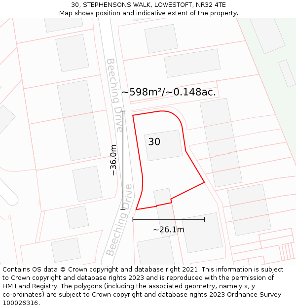 30, STEPHENSONS WALK, LOWESTOFT, NR32 4TE: Plot and title map