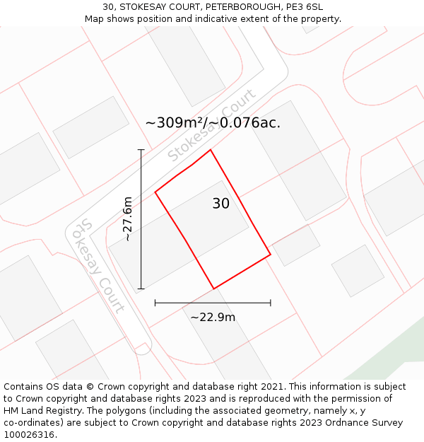 30, STOKESAY COURT, PETERBOROUGH, PE3 6SL: Plot and title map