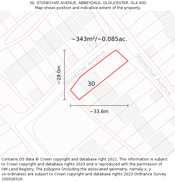 30, STONECHAT AVENUE, ABBEYDALE, GLOUCESTER, GL4 4XD: Plot and title map