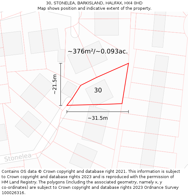 30, STONELEA, BARKISLAND, HALIFAX, HX4 0HD: Plot and title map